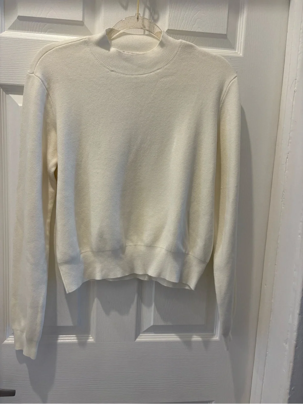 Favorite Daughter The Whitney Mock Neck Sweater Ivory Cropped Knit Women’s Large